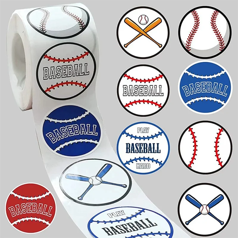 1 Roll/500Pcs Baseball Stickers 1.5Inch Baseball Labels Roll Stickers For Baseball Party Supplies Decorations Favors