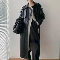 Moda autunno retrò donna lungo vento Cheater cintura con colletto rovesciato Mo per giacca vestiti bottone Trench lungo da strada da donna