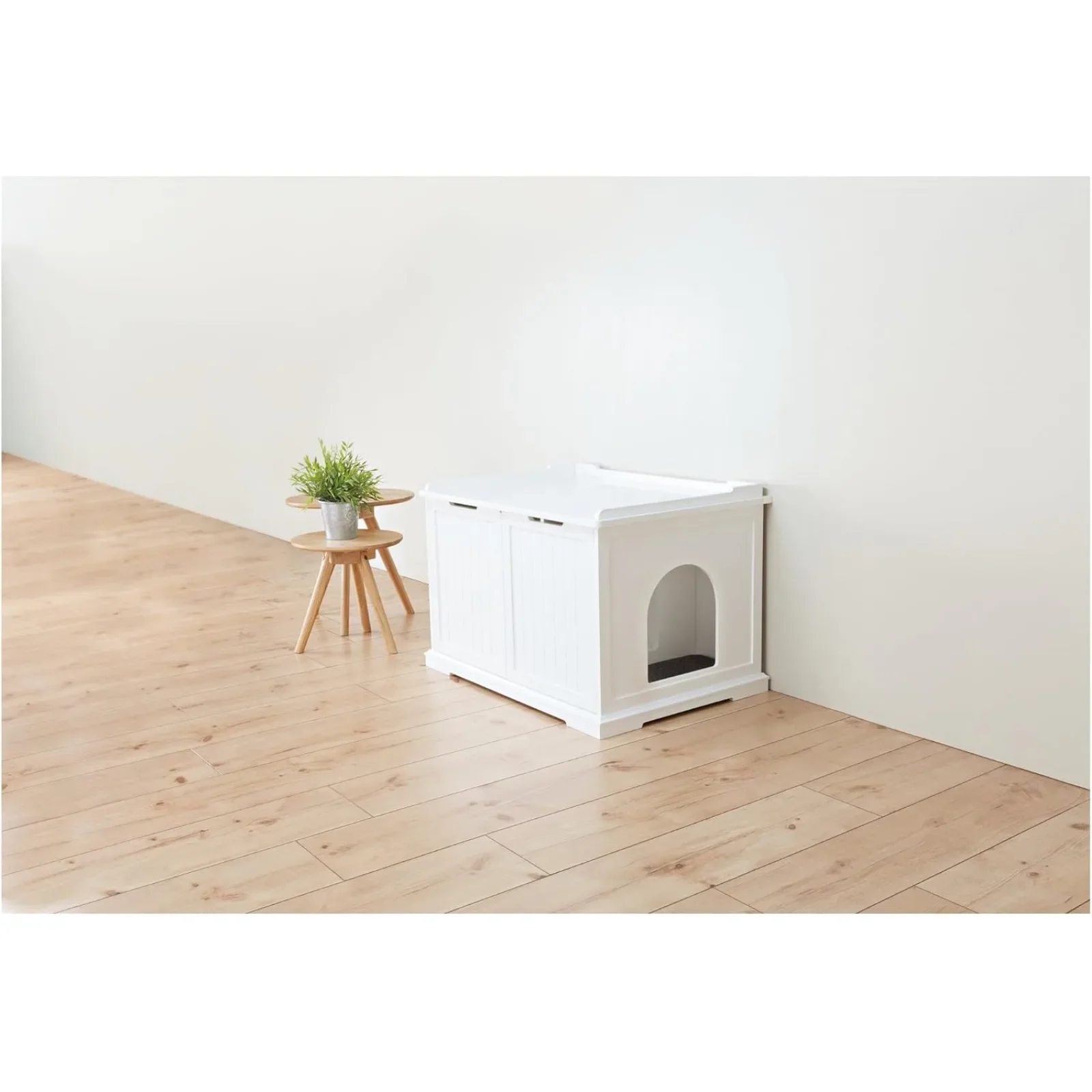 US XL Furniture Litter Box Enclosure (White), Hidden Litter Box for Cats with Openings on Either Ends， Large Ventilations Slots