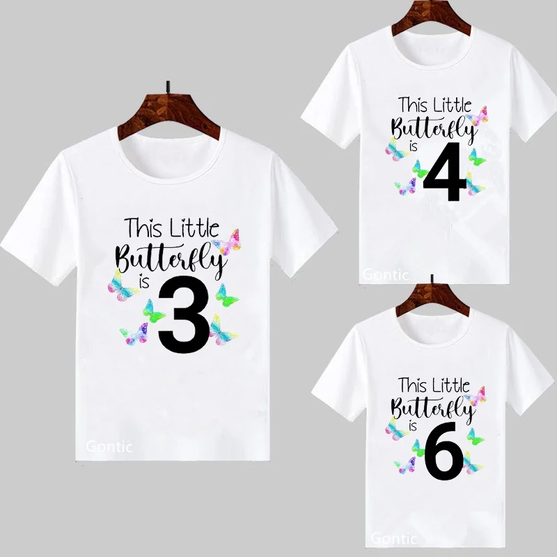 

This Little Butterfly Is 2-9 Years Lovely Baby Girl's T-shirt Cute Top Party Clothes Kids New Year Birthday Gift White