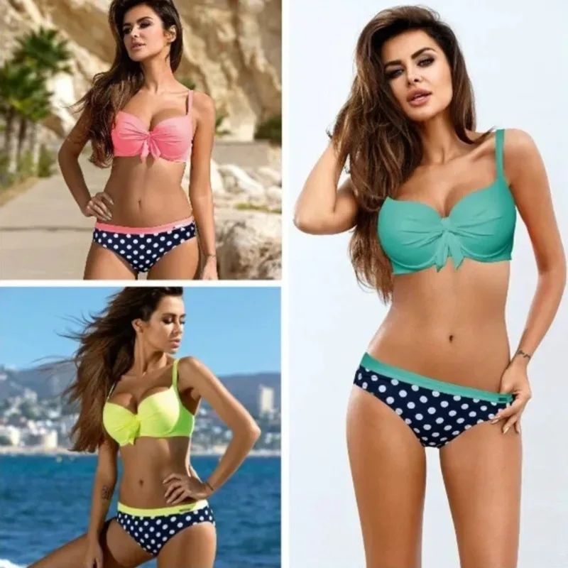 

2025, низкая цена, распродажа, сексуальный сбор, бикини больших размеров, бикини в горошек, треугольный разделенный купальник бикини