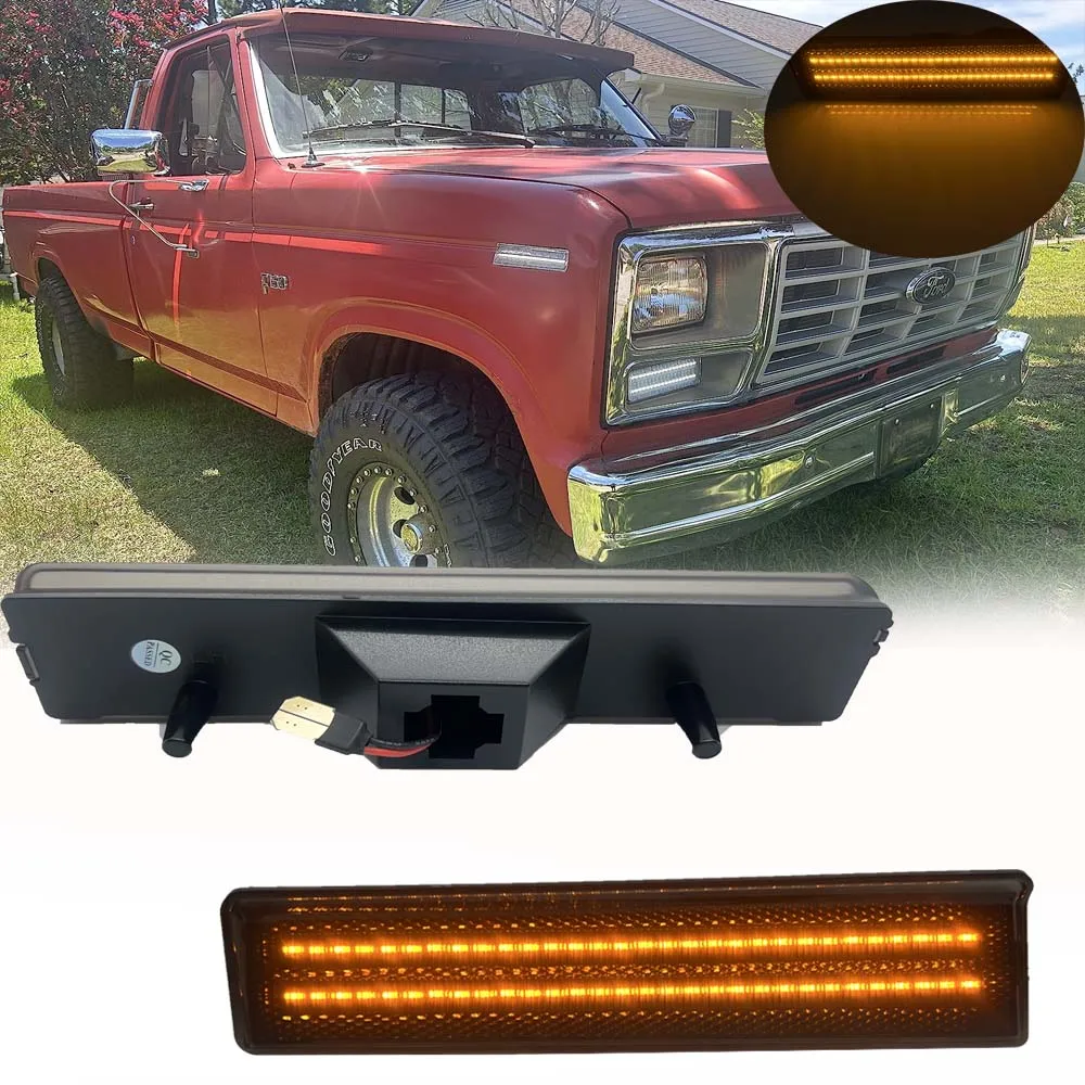 Smoked 2-strip LED Front Fender Corner Side marker Light For Ford Bronco F-150 F-250 F-350 1980-1986 Bronco Turn Signal Light