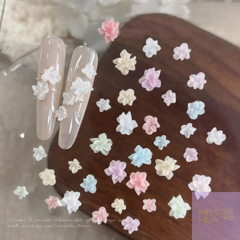 Size Mixed 3D Irregular Soft Flowers Resin Nail Charms Colorful Flower Nail Art Decorations Nail Ornaments Manicure Crafts