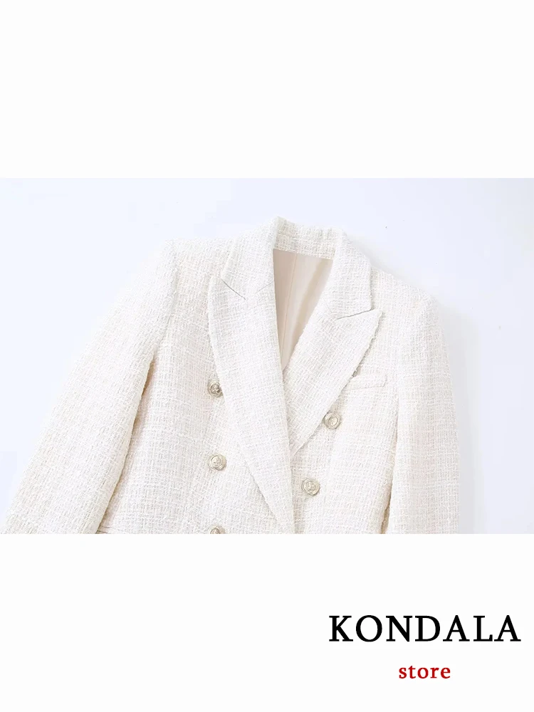 KONDALA Office Lady Women Jackets Double Breasted Tweed Blazer Coats Fashion 2022 Autumn Winter Coats Female Outwear Chic Tops