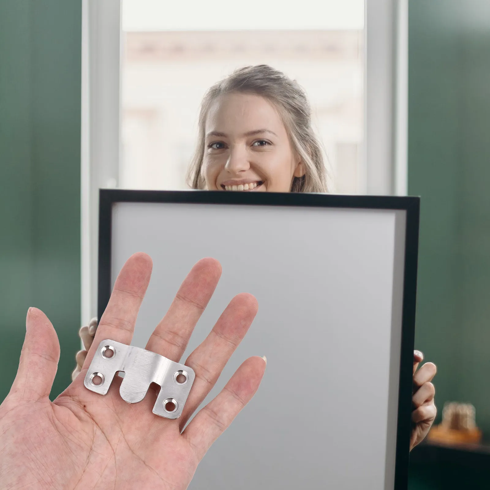 10Sets Stainless Steel Photo Frame Hooks Interlocking Wall Mount Clips for Exhibition Galleries Office Bedroom Living Room Flush