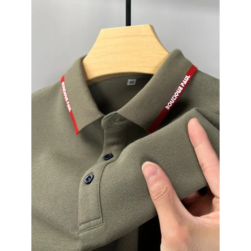 100% Cotton Long Sleeved Men's Lapel Luxurious Autumn Top Loose 2023 New Solid Color Business Casual High-quality POLO Shirt