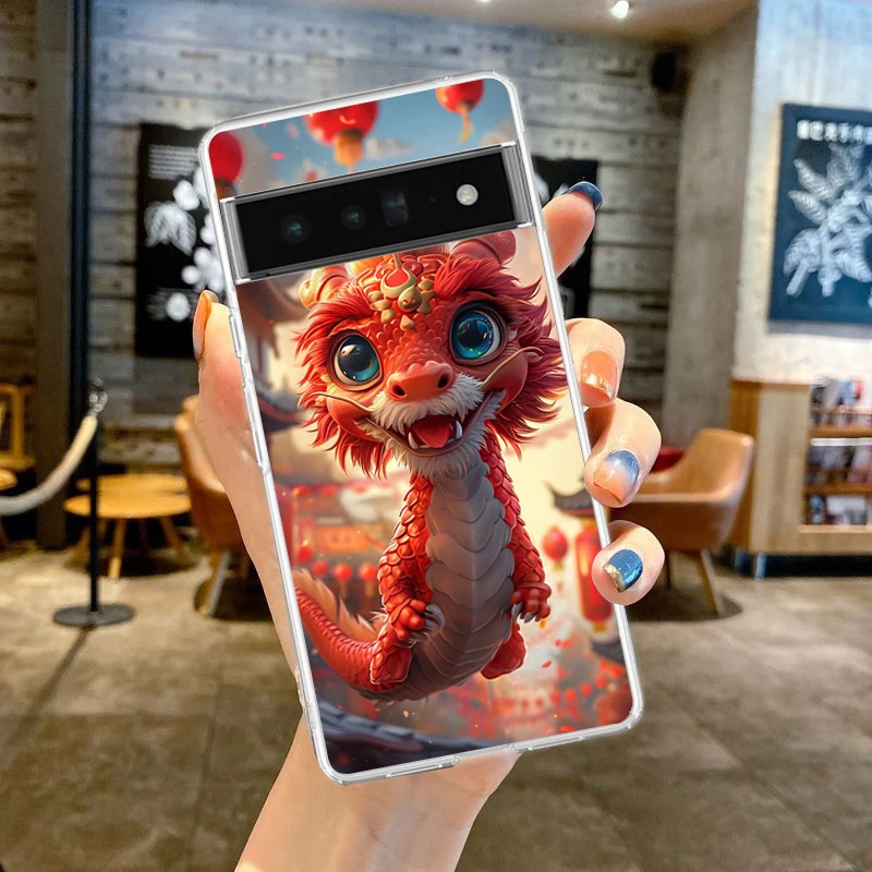 Cartoon Dragon Telefoonhoes Voor Google Pixel 9 8 7 6 5 4 4xl 7a 5a 4a 3a 3a Xl Pro 5G Transparante Siliconen Shell Capa Tas