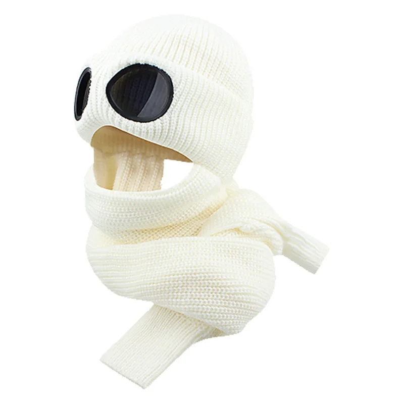 Pilot Hat and Scarf Integrated Men's and Women's Winter Skiing Cycling Thickened Warm Ear Protection Cold Sunglasses Knitted Hat