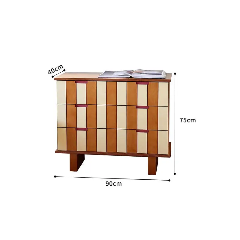 

Medieval style retro chest striped solid wood living room bedroom storage Nordic style household cabinet