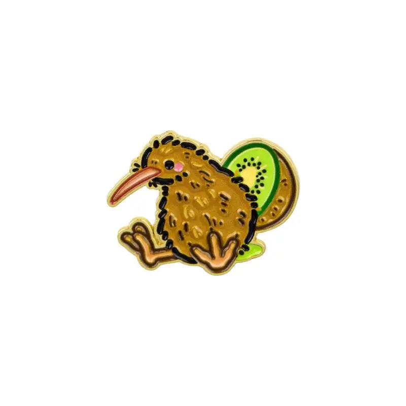Kiwi Bird Enamel Lapel Pin Artistic Textured Zinc Alloy Brooch for Sweater Coat Casual Daily Wear Jewelry Accessory