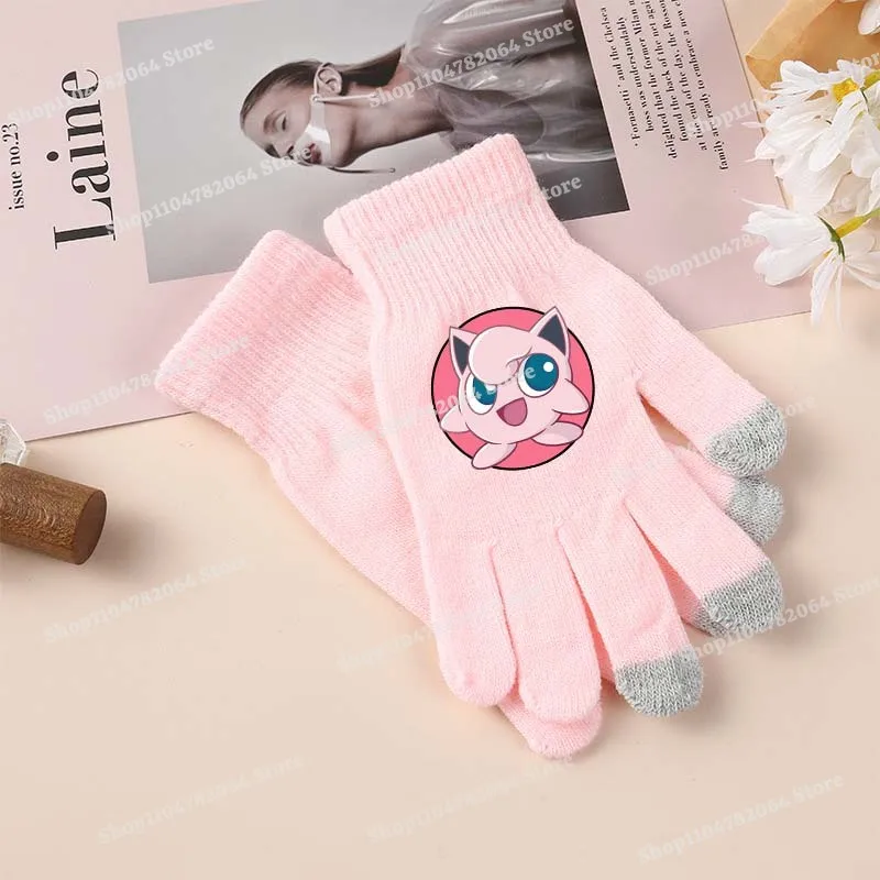 Guantes de punto de Pokemons para niños y niñas, manoplas de dibujos animados de Anime, guantes cálidos para pantalla táctil para otoño e invierno, regalos de navidad