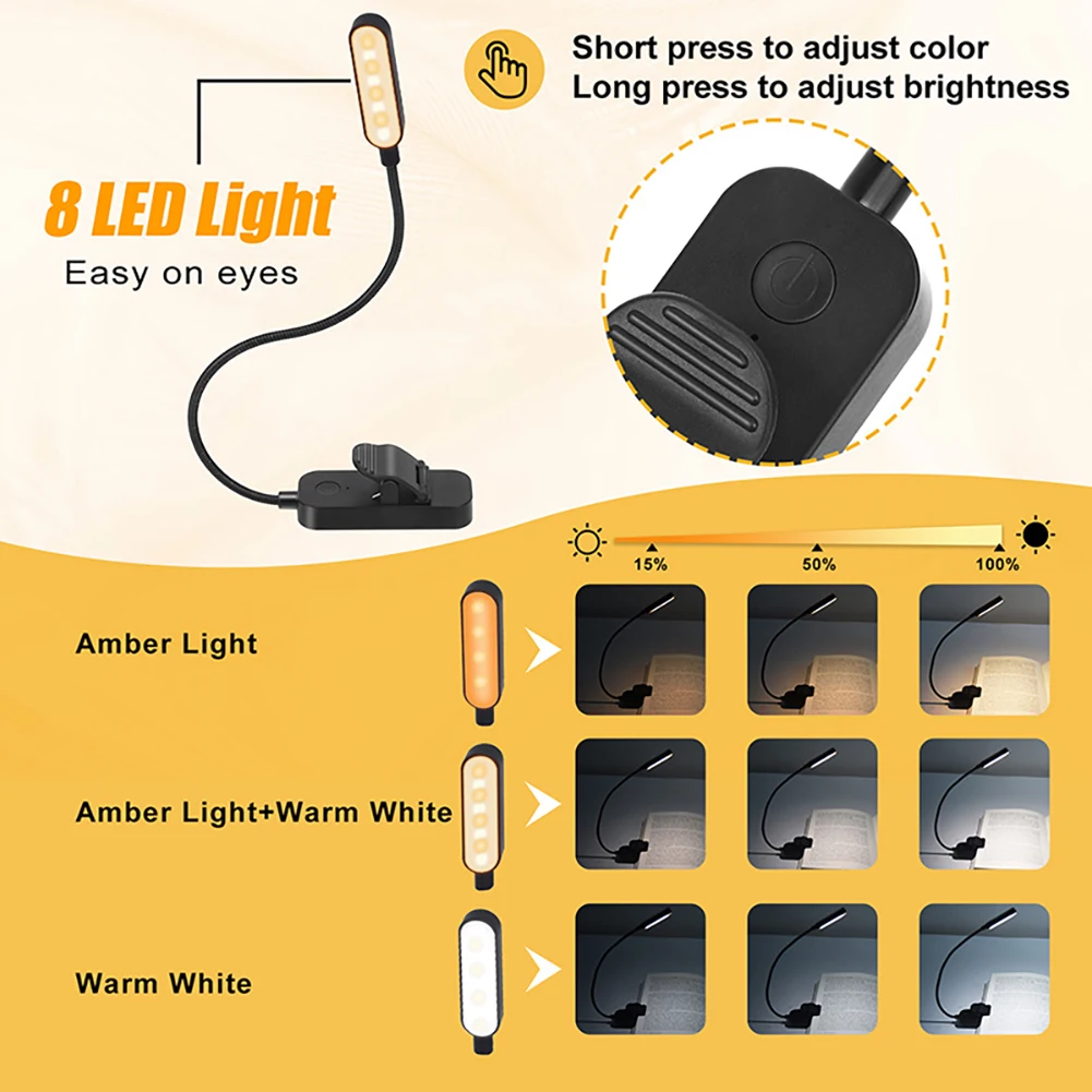 Luz de leitura noturna LED ajustável, Mini Kindle Light, Eye-Caring Presentes para Crianças e Adolescentes, 1600K-5500K-2800K, 3 Modos