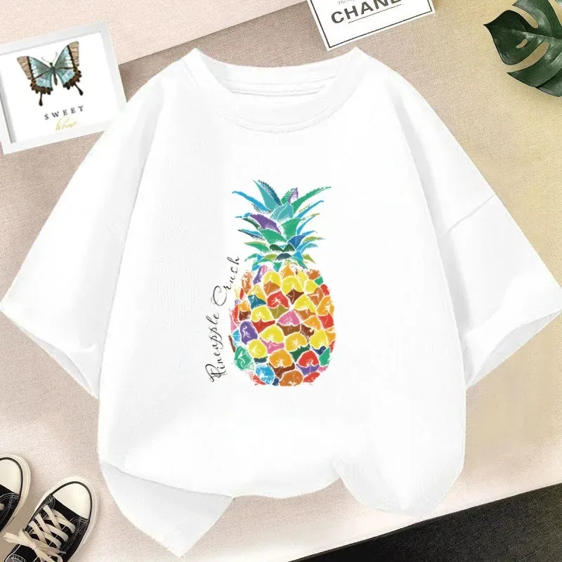 Girl Graphic Watermelon Pineapple Printed T-shirt Fruit Short Sleeve Summer Tops Shirt Kids Clothing Fashion Tee