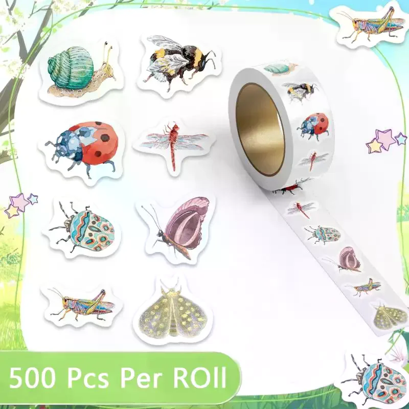 500Pcs/roll Cartoon Animal Stickers Ocean Marine  Bug Self Adhesive Waterproof Decals DIY Scrapbook Craft Reward Decor