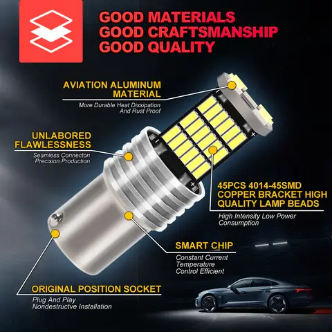 2PCS 1156 P21W BA15S Canbus Car LED Daytime Running Light DRL 6000K CSP Chips For Volkswagen VW Passat B7 2011 2012 2013 2014 10 best sales passat b7 light - №4