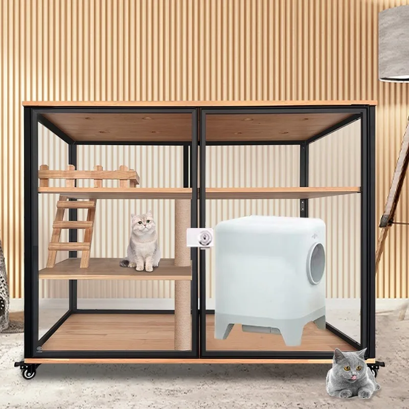 Customizable Luxury Panoramic Cat Cabinet Transparent Solid Wood Aluminum Alloy Button Wholesale Pet House Cats Dogs Luxury Cat