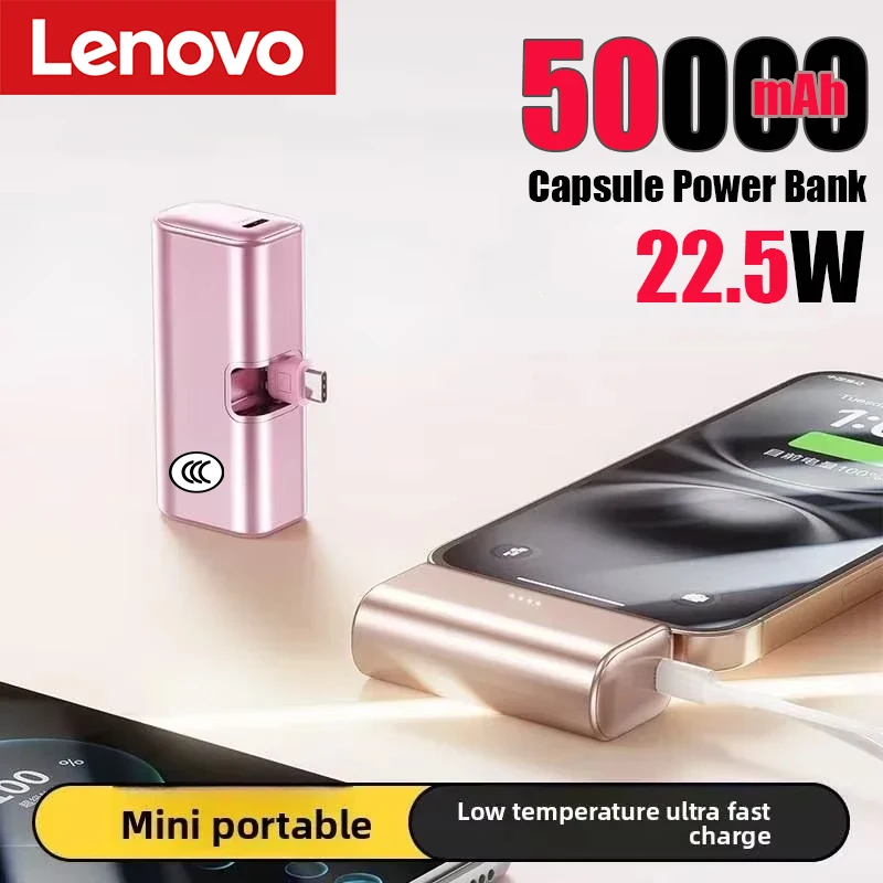 

Портативное зарядное устройство Lenovo 50000 мАч Mini Capsule Power Bank 22,5 Вт с быстрой зарядкой, складное, Type-C, для iPhone, Huawei, Samsung, новинка 2026 года