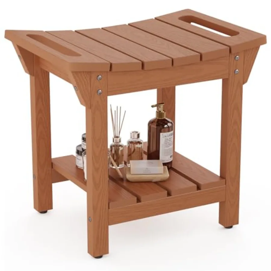 

Waterproof Shower Bench, Poly Lumber Shower Stool for Shaving Legs, Shower Chair Seat with Storage Shelf and Handles, Bathroom