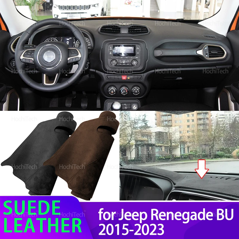 

For Jeep Renegade BU 2015-2023 Car Dashmat Black/Brown Dashboard Cover Suede Leather Dash Mat Pad Sunshade Accessories