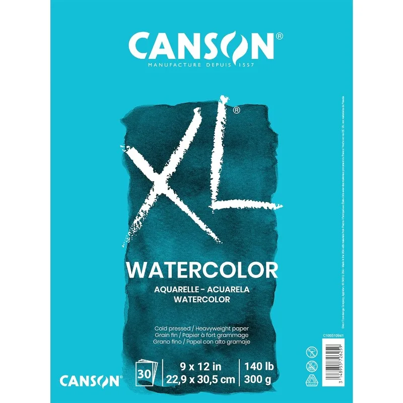 

Блокнот для акварели Canson XL Series, 20/30 листов, текстурированная бумага для красок, карандашей, чернил, угольных мелков, пастели и акрила, 140 фунтов, складной.