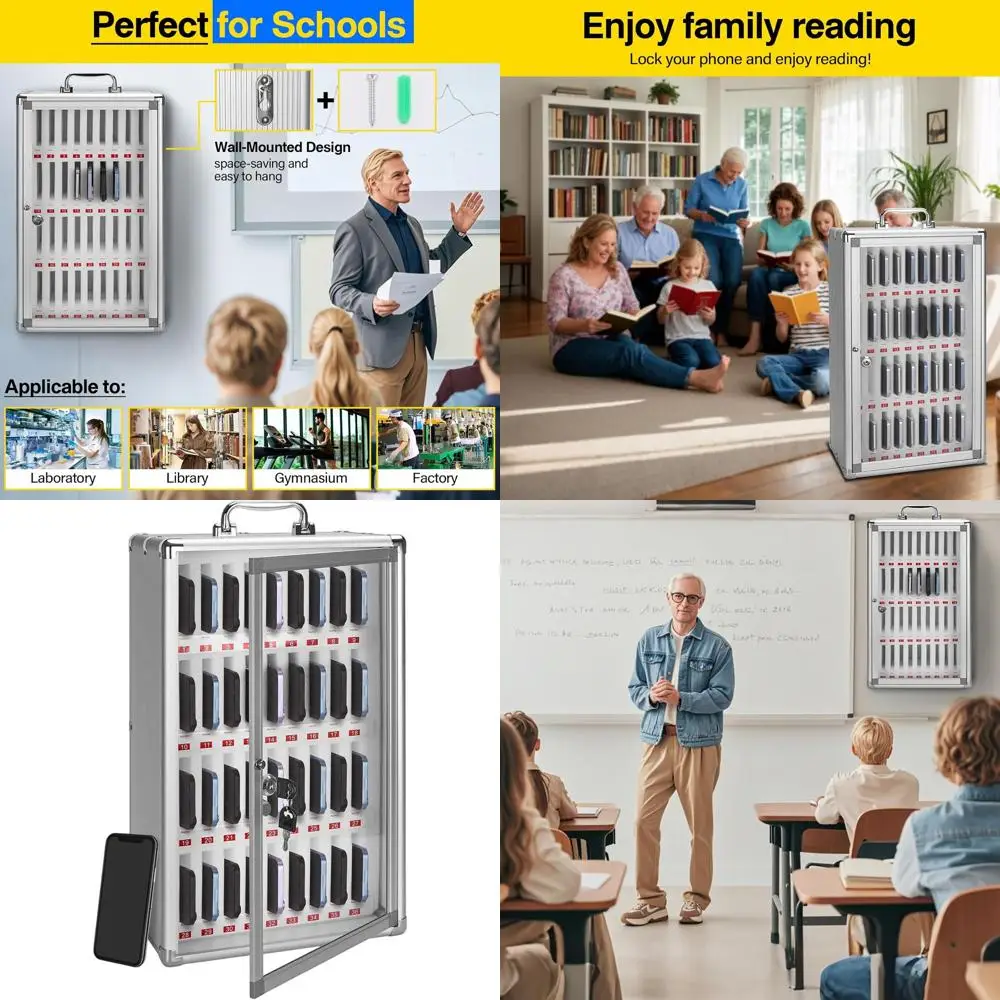 

Heavy-Duty Acrylic 36-Slot Cell Locker with Lock, Wall-Mountable for Secure Storage in Jails, Classrooms, and Retail Spaces, Sil