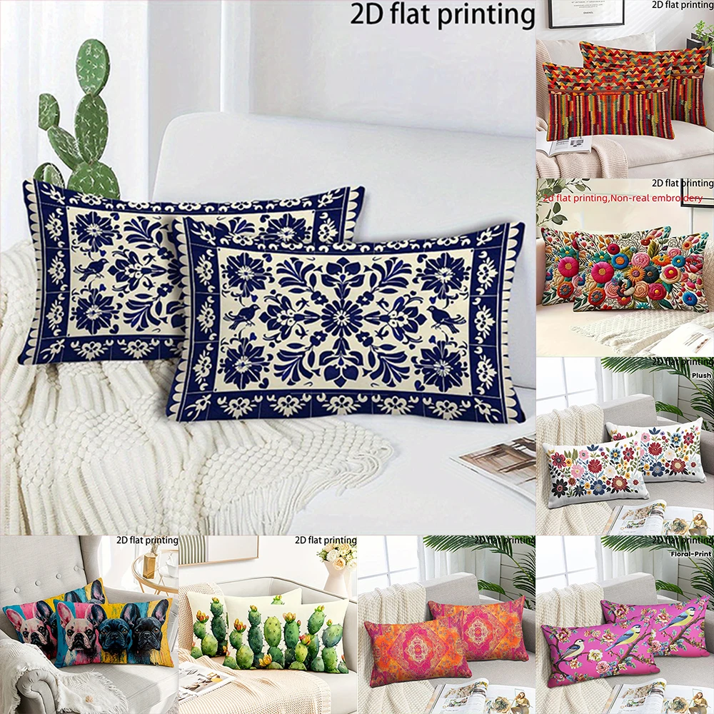 Two-piece suit Blue & White Floral Pillowcases , Used for sofas, chairs, cars, decorative cushion covers, pillowcases.