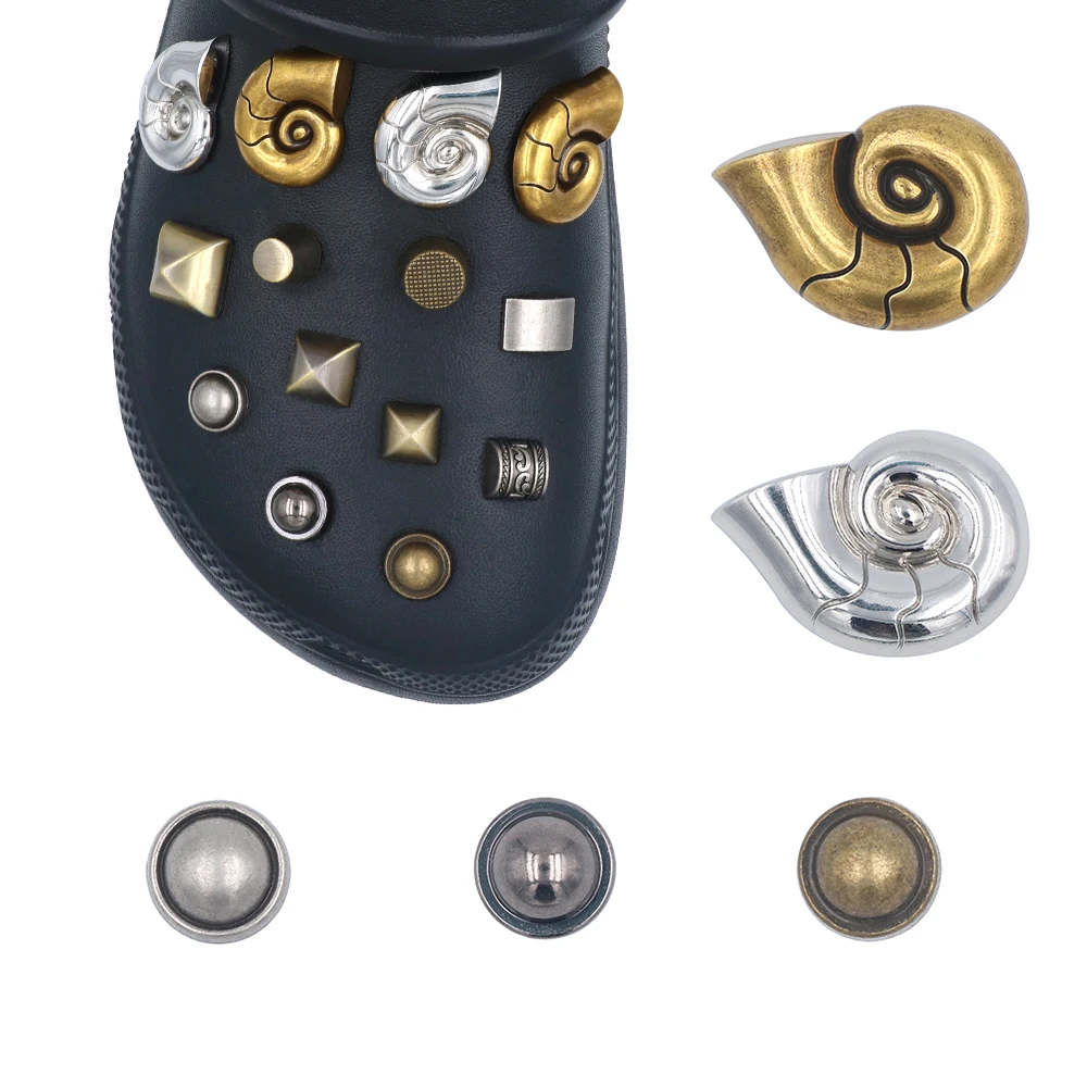 

1 Pc Shoe Decorations Buckles Punk Style Metal Silvery Golden Conch Shoe Accessories Charm Rotundity Slipper Square Ornament