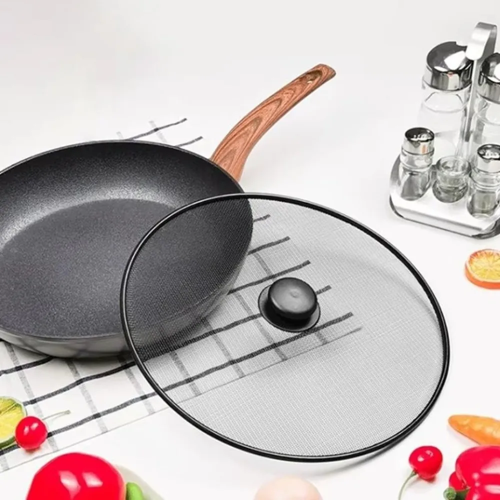 Anti-Splash Splatter Screen With Handle Stainless Steel Oil Splash Guard Fine Mesh Anti Grease Lid Frying Pan Use 5