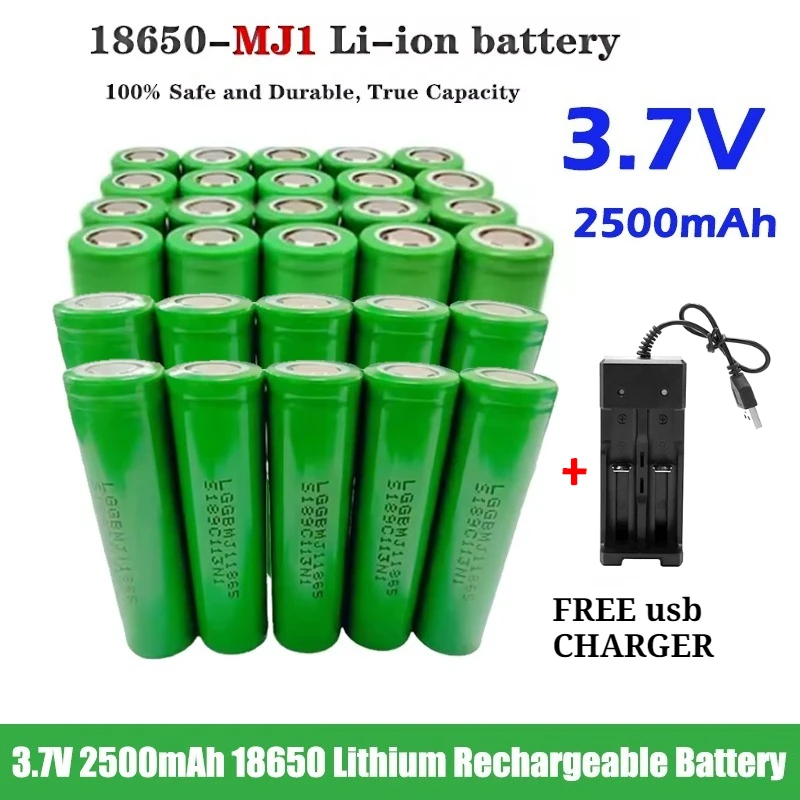 

100% Actual Capacity 18650 Battery 3.7V 2500mAh Rechargeable Li-ion Battery INR18650 MJ1 for Flashlight Electronic Cigare