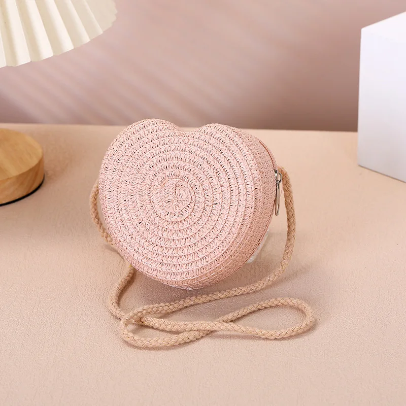 

Милые соломенные сумки через плечо в форме сердца для детей, однотонные детские сумки через плечо для путешествий на море, легкая мини-сумочка для монет для девочек