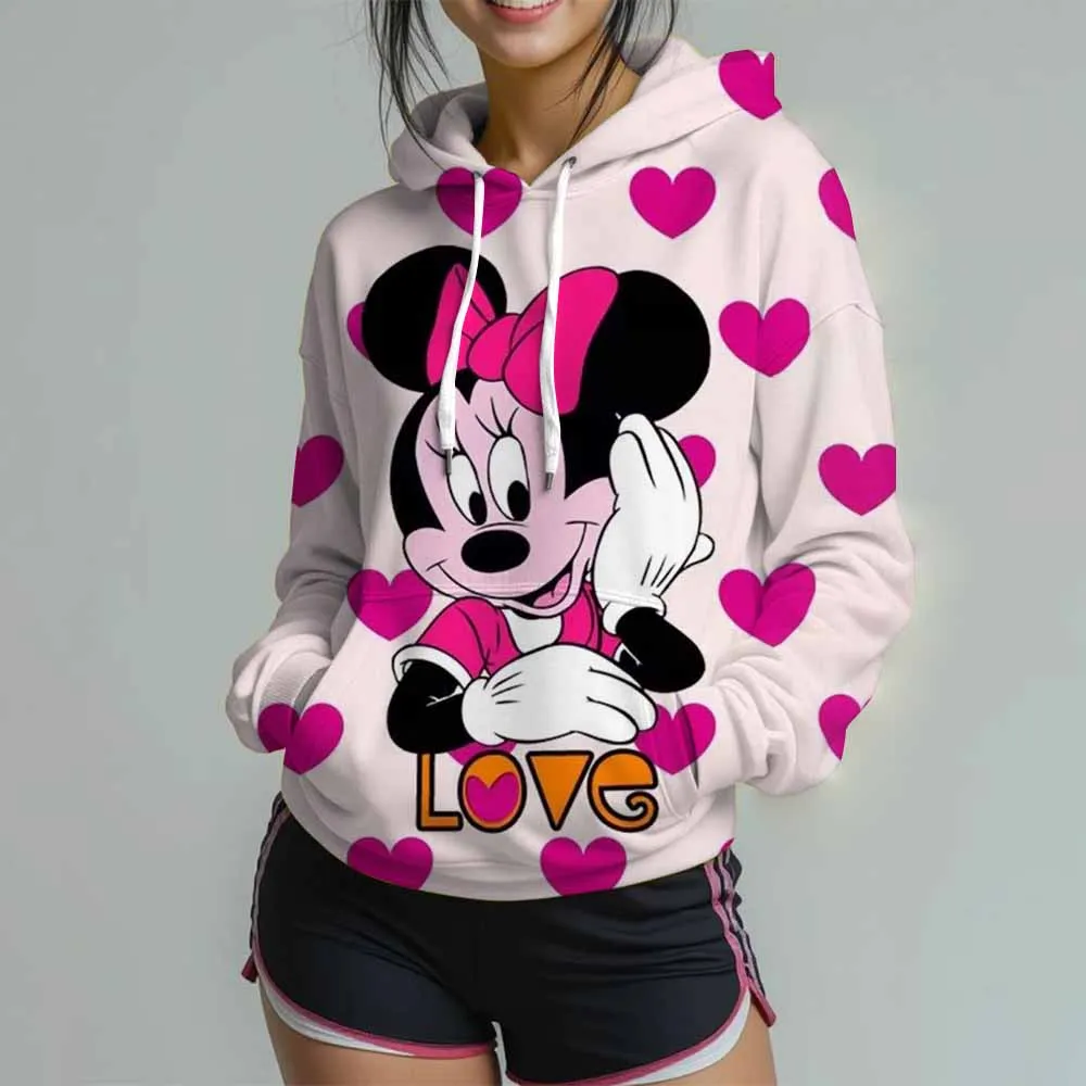 Women's Disney Mickey Mouse Print Sweatshirt Long Sleeve Round Neck Loose Casual Pullover Tops Oversized Fall Hoodies
