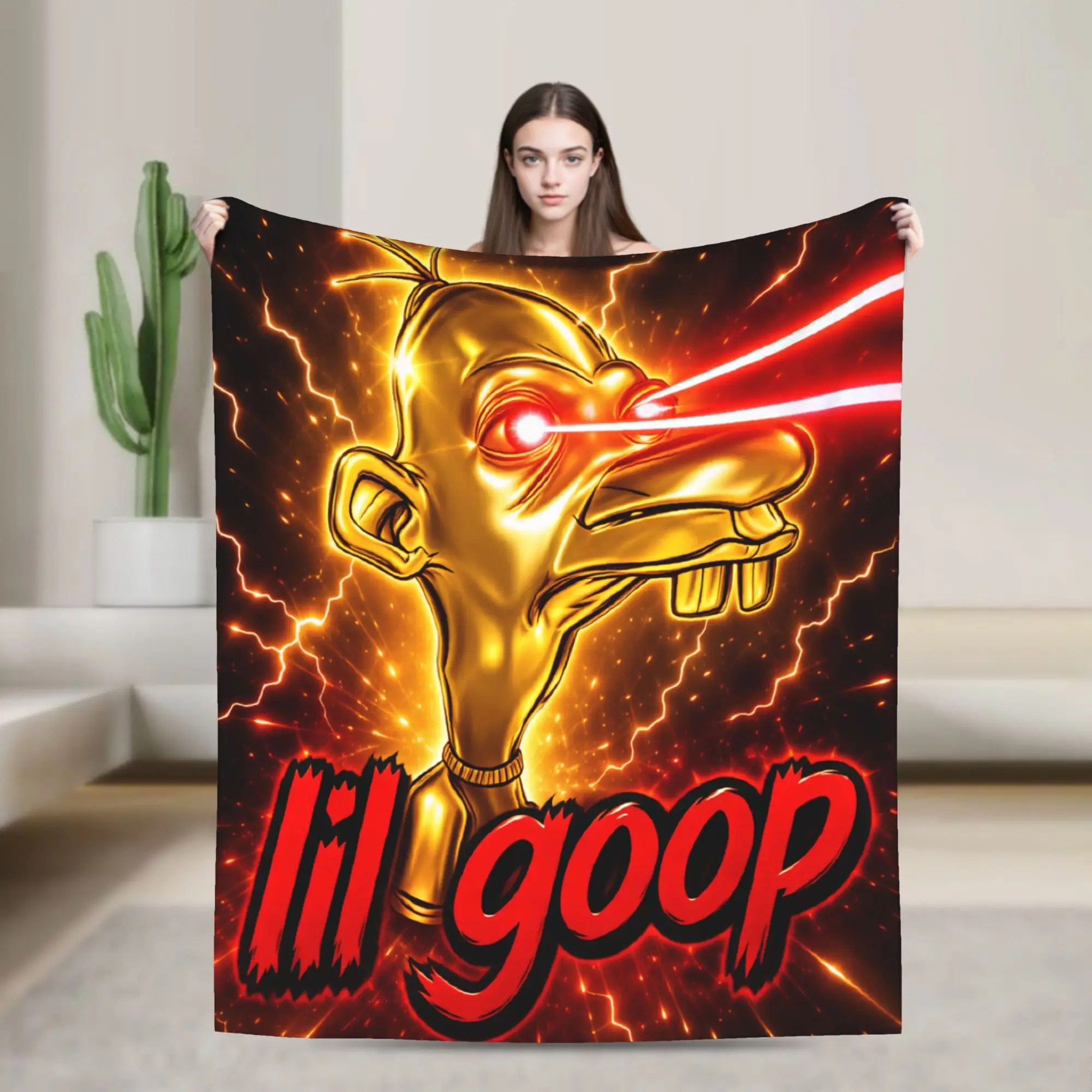 Warm Soft Blankets Decorative Neggy Golden Red Laser Eyes Lil Goop Throw Blanket Flannel Bedspread For Home Decor Sofa Bed Cover