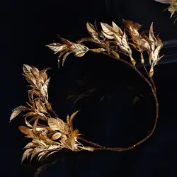 Golden Leaf Bride Wreath Headband Handmade Maple Leaf Braided Hair Accessory Wedding Crown New Fashion Design