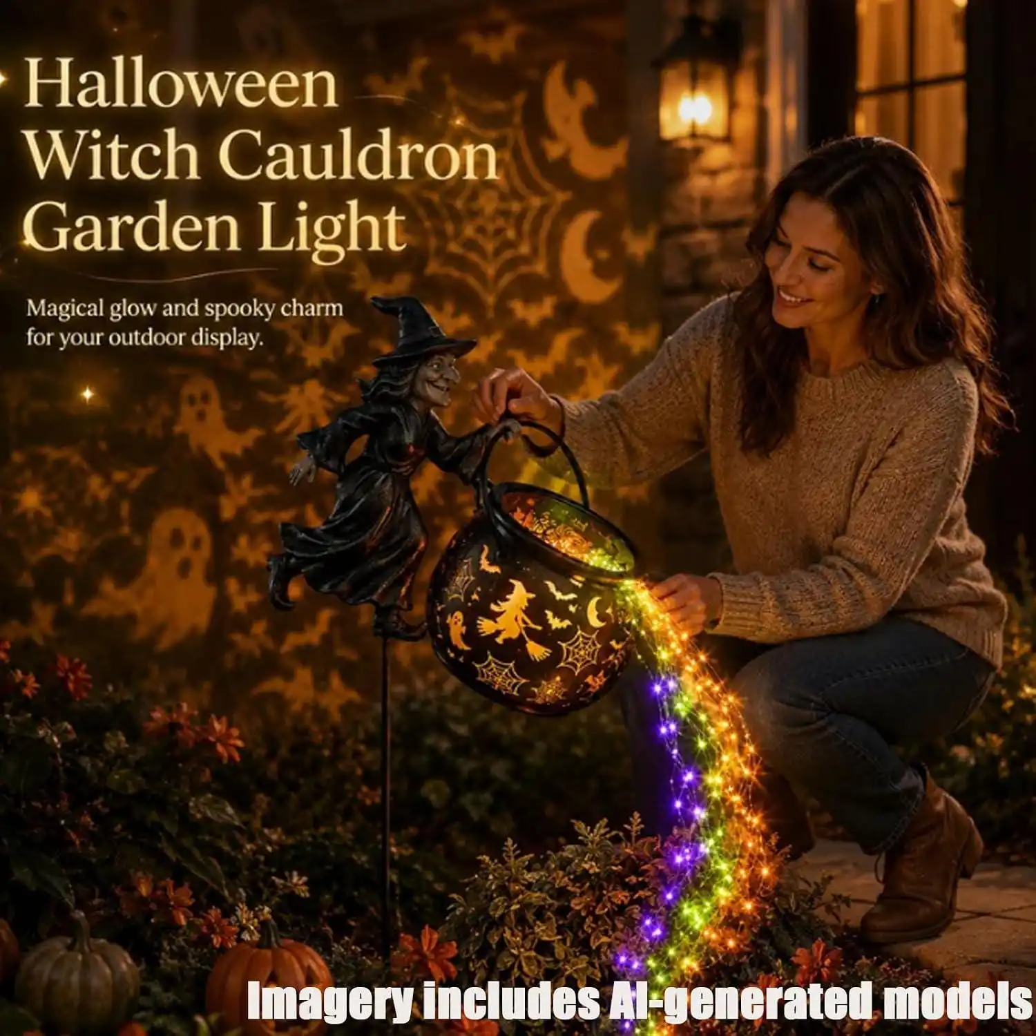 Halloween Supplies Halloween Witch Cauldron Garden Light for Decoration