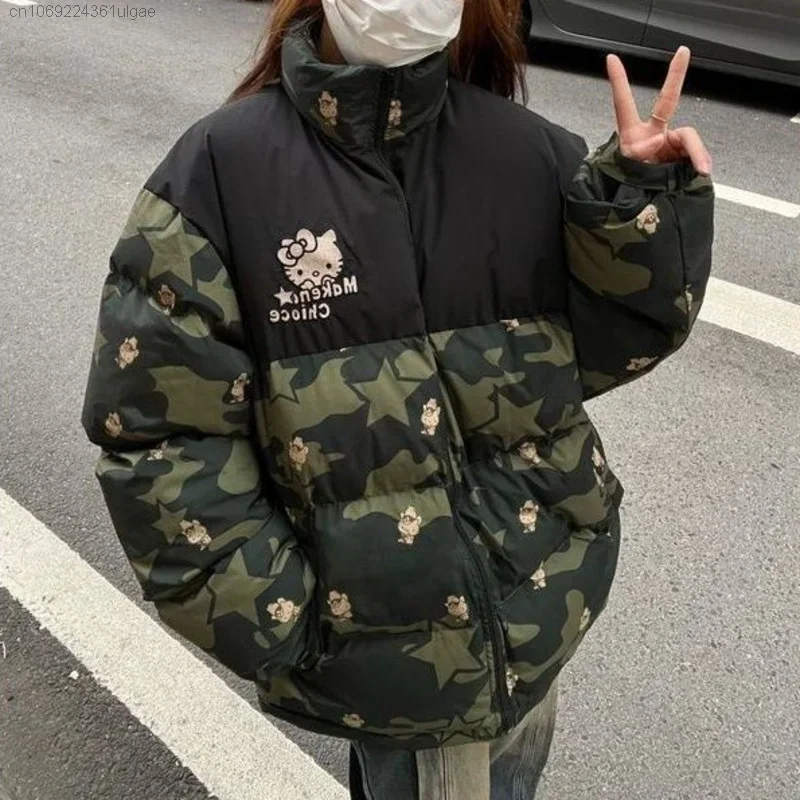 Hello Kitty Clothing Nova American Loose Autumn and Winter Cotton Thickened Warm Coat Female Camouflage Jacket Couple\'s Clothing