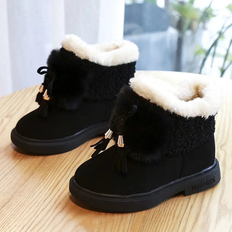 Anti-Slippery Bowknot Girls Snow Boots Plus Velvet Thickening Winter Little Girls Cotton Shoes Children\'s Short Boots Baby Boots