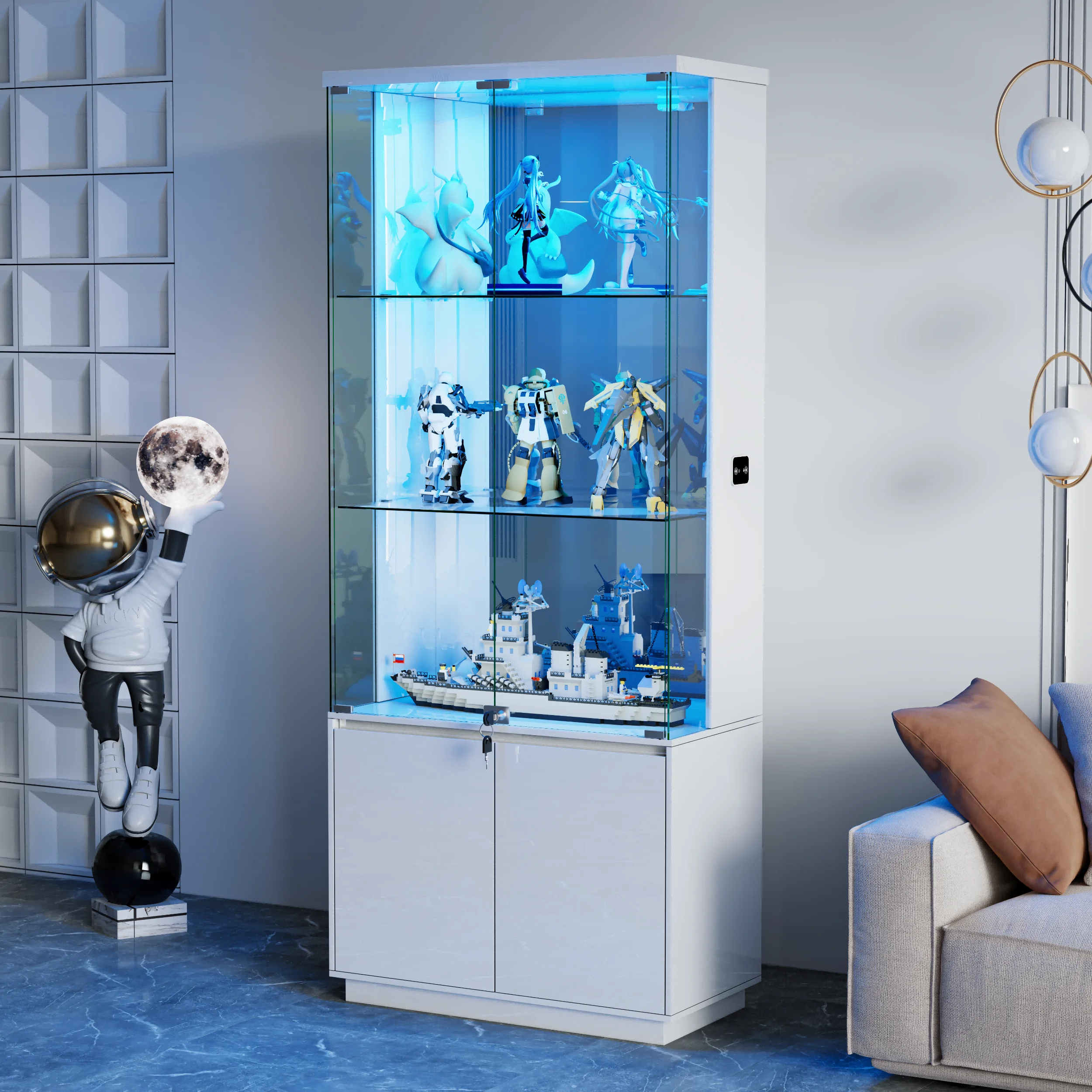 JDPAG خزانة عرض زجاجية مقاس 71 بوصة مع أضواء، وحافظات عرض خزانة التحف الحديثة للمقتنيات #1