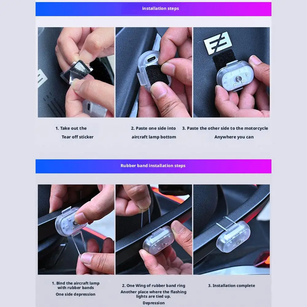 ไฟเตือนแบบสัมผัสไร้สายแบบชาร์จได้ 8 สี สำหรับรถจักรยานยนต์ รถยนต์ ไฟนำทาง LED ไฟแฟลช ไฟสโตรบ ไฟนำร่อง