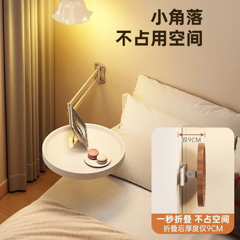 Foldable bedside shelf suspended creative wall small table household bedroom small round bedside small edge table
