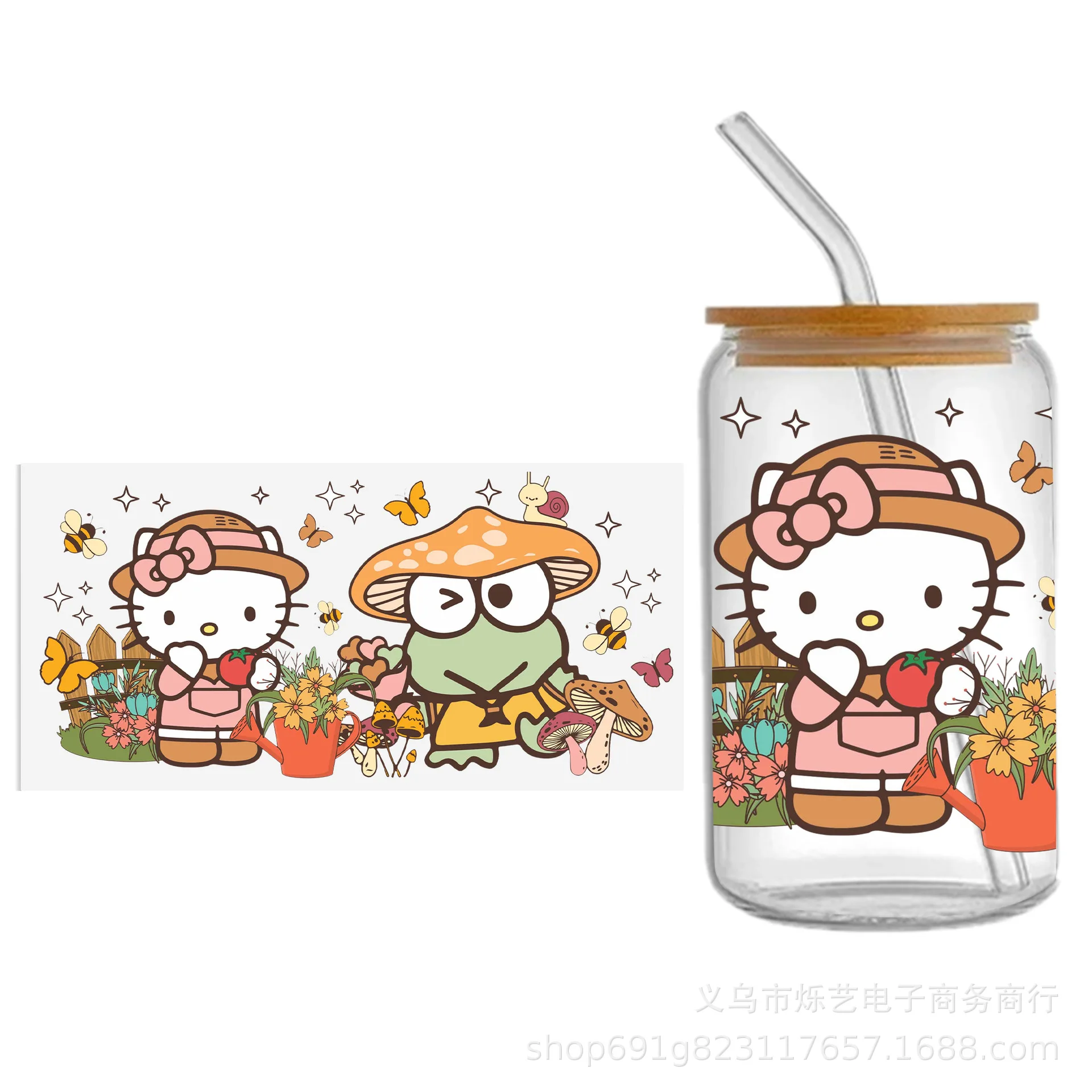 كاواي أنيمي نقل ديي الشارات ، سانريوس ، مرحبا كيتي ، فوق البنفسجية ، ملصق DTF للأكواب الزجاجية ، كورومي ، لحن بلدي ، عيد الميلاد #4