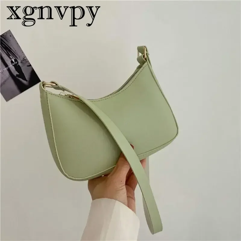 xgnvpy Women's Fashion Handbag Vintage Solid Color PU Leather Shoulder Bag Casual Hobo Style Gift for Her