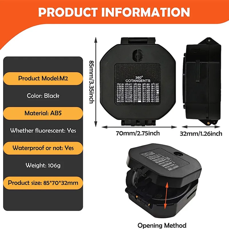 Imagem -04 - Bússola Geológica Multifuncional Bússola Agulha Noctilucent Inclinômetro de Alta Precisão Ajuste de Declinação Magnética
