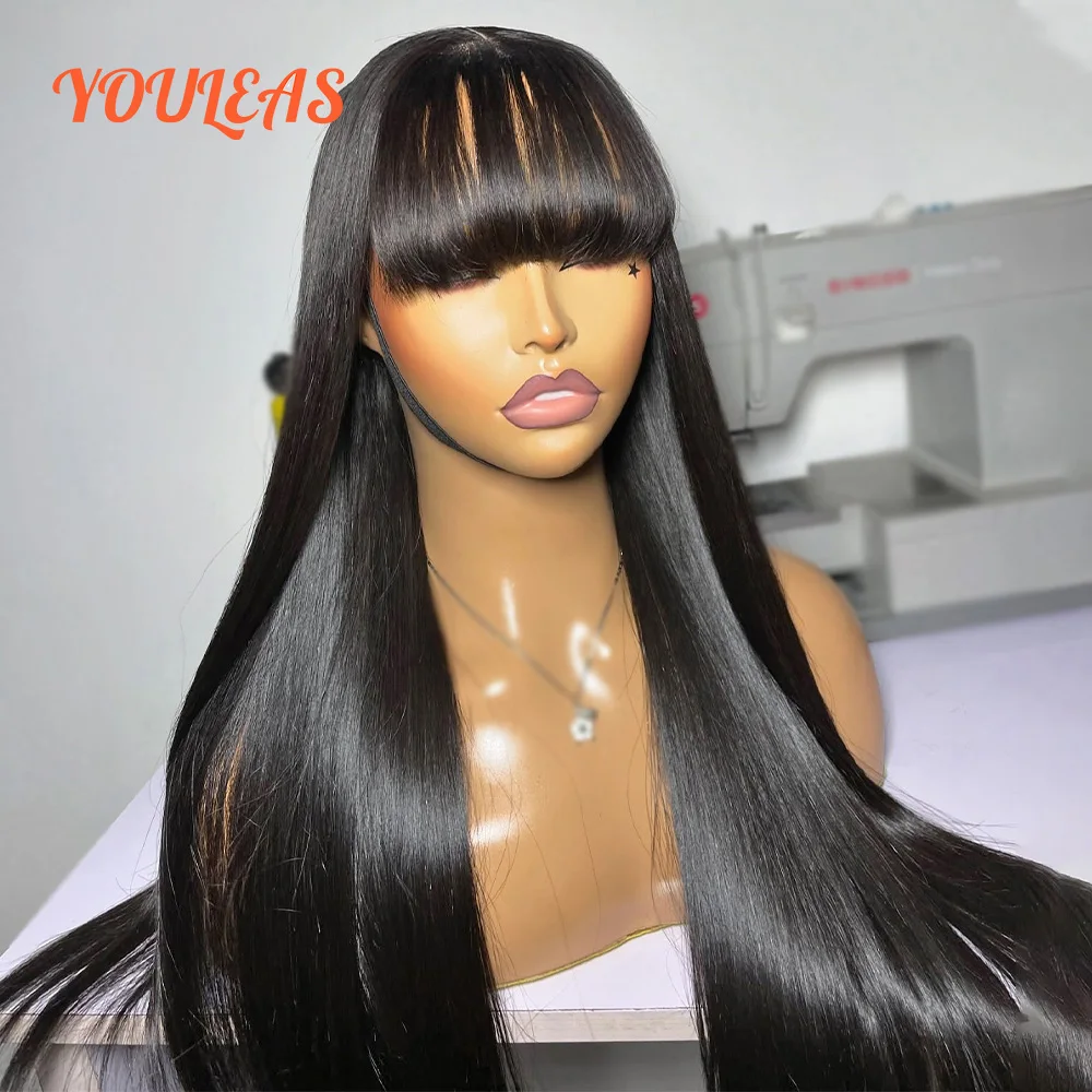 

Bone Straight With Bangs 100% Human Hair Wig 13x6 Precut Transparent Lace Front Hair Wig Virgin Hair For Woman For Clearance