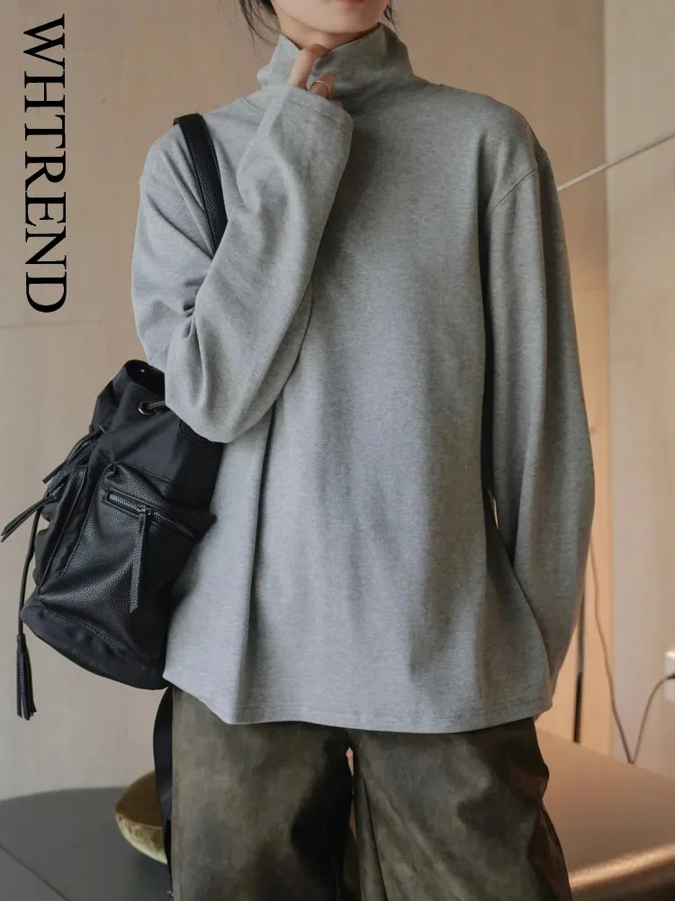 

WHTREND новая зимняя повседневная футболка с высоким воротом, свободный утолщенный теплый мягкий топ для женщин WH1172