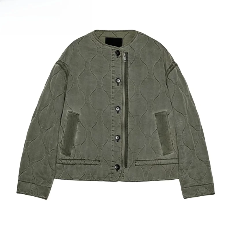 

Повседневная круглая свободная хлопковая куртка в стиле ретро, верхняя одежда с ромбовидным узором, универсальная женская осенне-зимняя модная одежда для поездок на работу