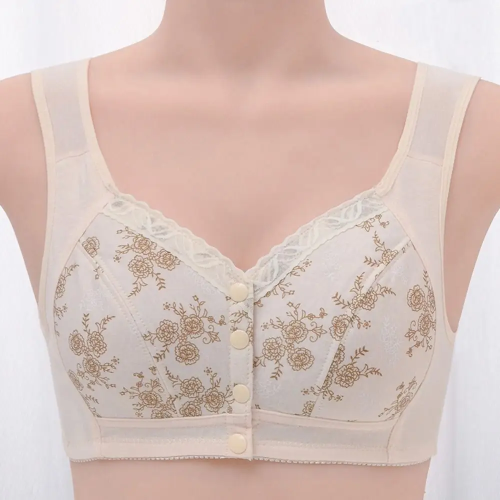 Sleep Bra Front Button Lace Flower Bra Seamless Plus Size Wireless Bras Intimates Beautiful Back Bra for Elderly Women Seniors