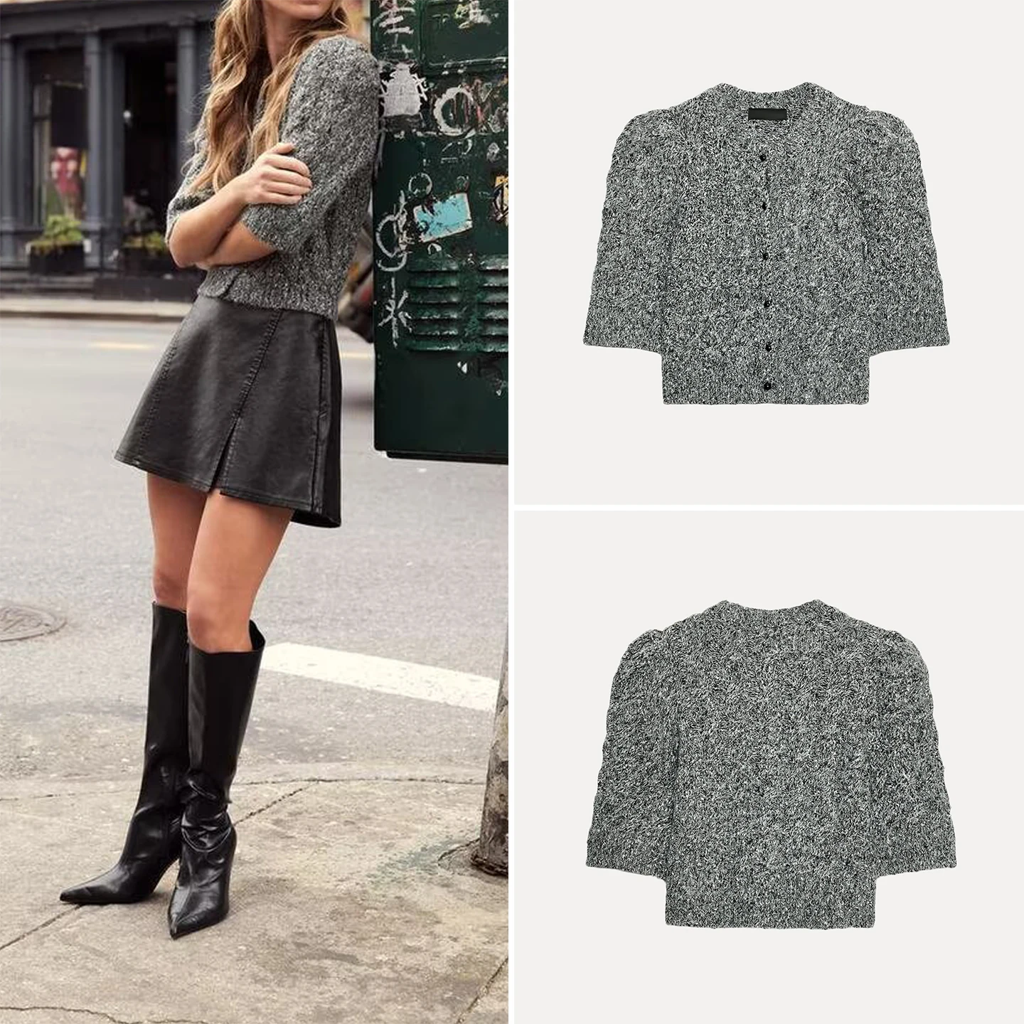 

Z Women's Faion Ele Bubble ort Sve Knitted Jaet 2025 New Arrival Open Cardigan Sle Pure Color Autumn Wear