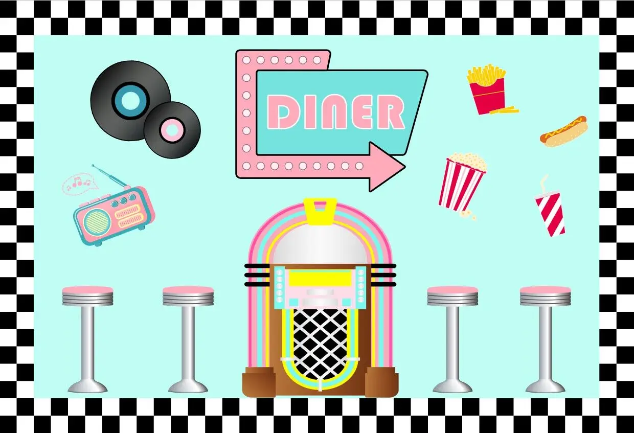 7x5ft Rock And Roll Diner 50s Sock Shop Let's Party Custom Washable Wrinkle Free Photo Background Backdrop Polyester Polycotton