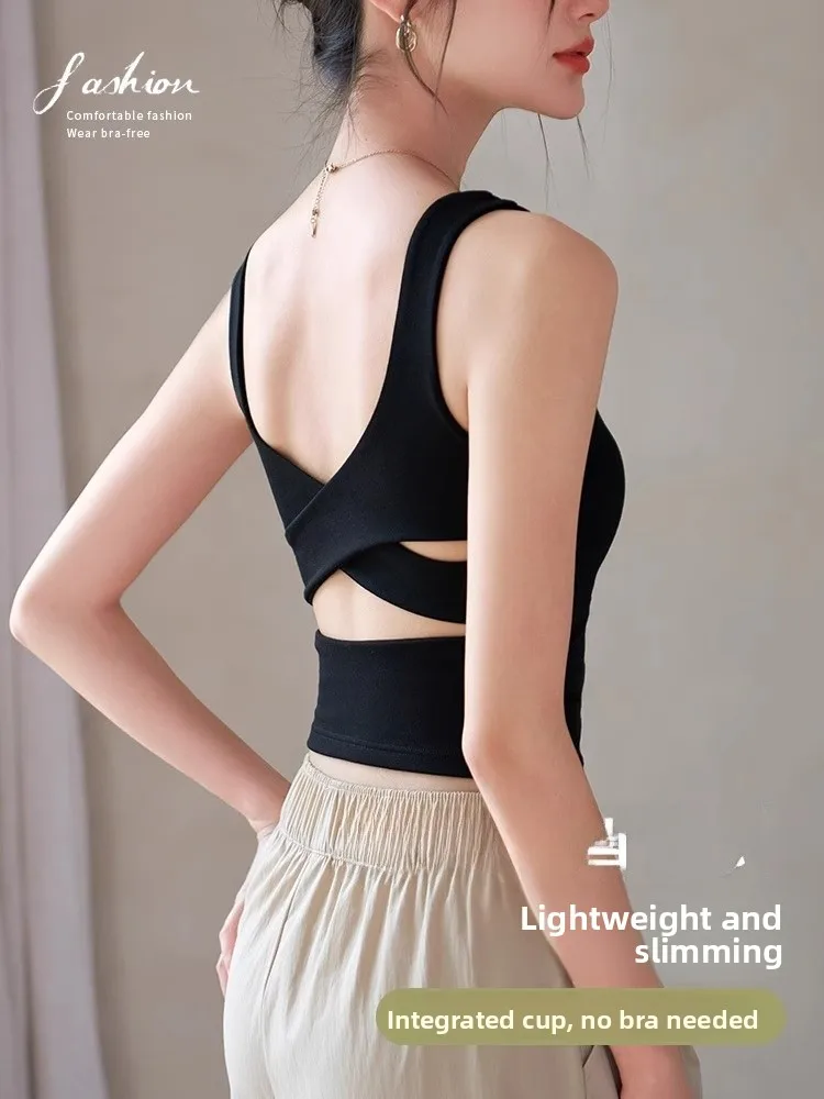 

Женский бюстгальтер ROUJE DSYLE Cross Ba, жилет с внутренней отделкой, однотонный одяг для поездок на работу, лето 2025 г.