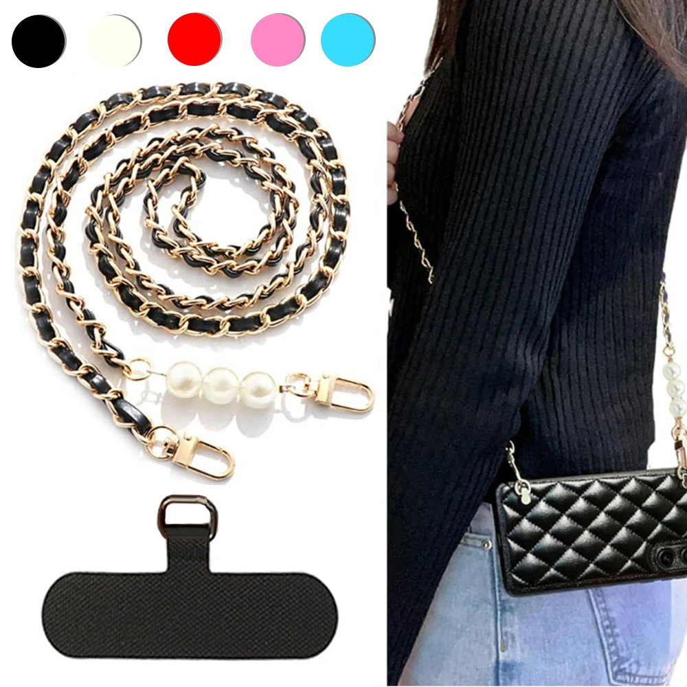 

Универсальный женский ремешок для мобильного телефона, длинный шейный и плечевой ремень, длинный чехол через плечо с жемчужной цепочкой для мобильного телефона